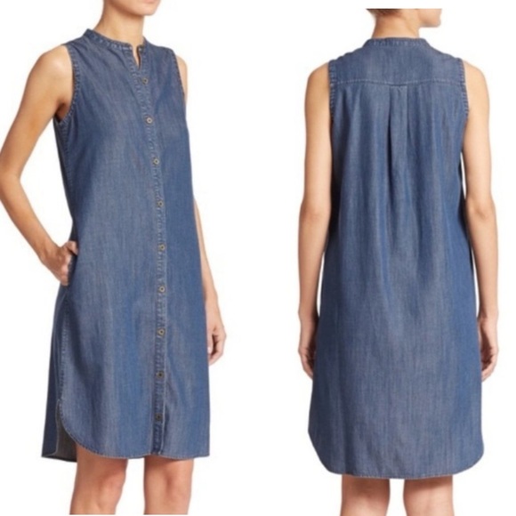 EILEEN FISHER denim sleeveless button front Womens Dress sz XS - Picture 1 of 9